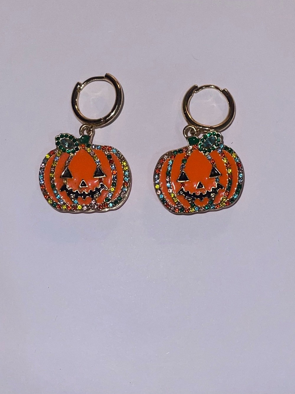 Halloween Pumpkin Hoop Hair Charms in Orange with Green Accents